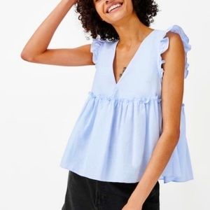 Zara Sleeveless V-neck ruffle top - light blue